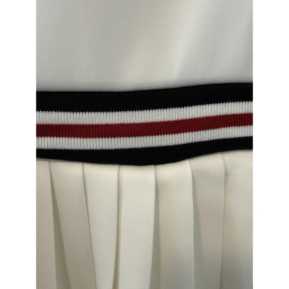 NWT Hunter Pleated Tennis Dress Mini Front Zip Sleeveless White Varsity Preppy M - Picture 8 of 12